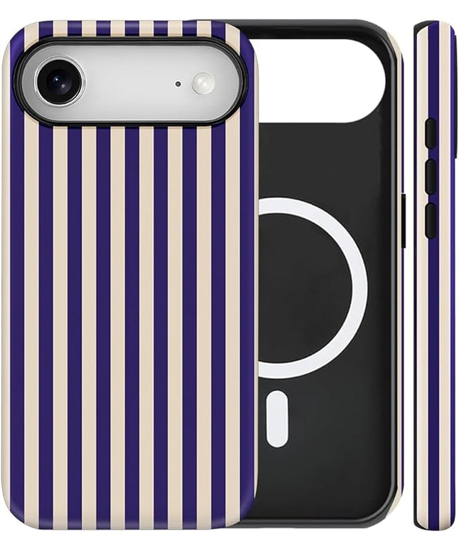 Magnetic for iPhone 17 Air Case Cute Stripes Phone Case, Shockproof Slim TPU and Hard PC Protective Phone Cover Compatible with MagSafe Designed for Women Girls, Deep Purple