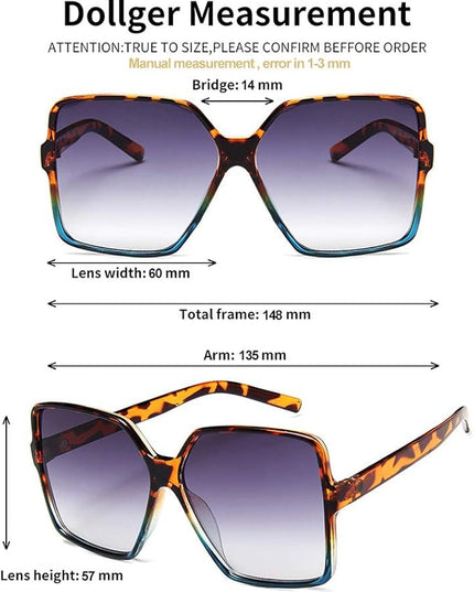 Dollger Oversized Square Sunglasses for Women Big Large Wide Fashion Shades for Men UV Protection Unisex