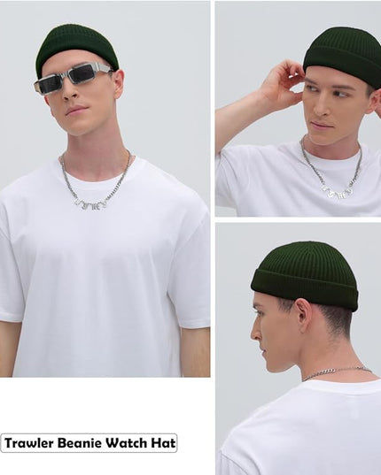 ROYBENS Thin Swag Wool Short Fisherman Beanie for Men Women, Knit Cuff Trawler Beanie Watch Hat, Soft Spring Fall Skull Cap