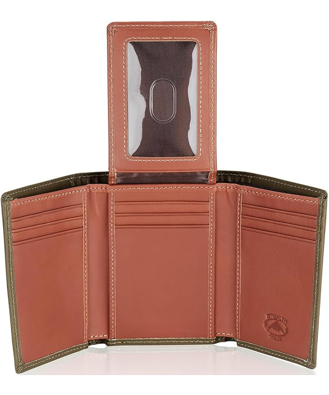 Stealth Mode Trifold Wallet - RFID Blocking Wallet with Flip ID Holder - Leather Case for Money, Credit Cards - Mens Organizer, Divided Billfold, Identity Protection - Men's Gifts (Camo)