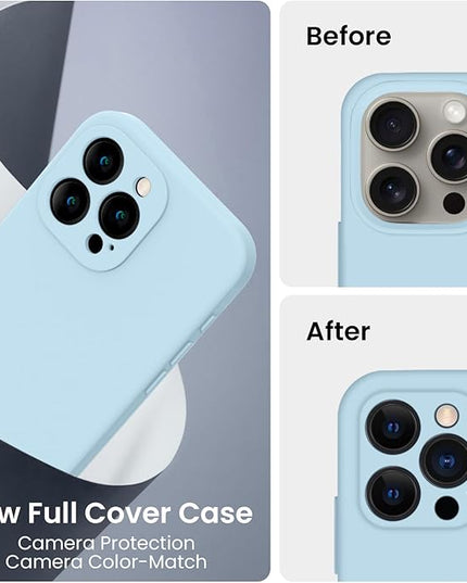 FireNova Designed for iPhone 15 Pro Max Case, Silicone Upgraded [Camera Protection] Phone Case with [2 Screen Protectors], Soft Anti-Scratch Microfiber Lining Inside, 6.7 inch, Sky Blue