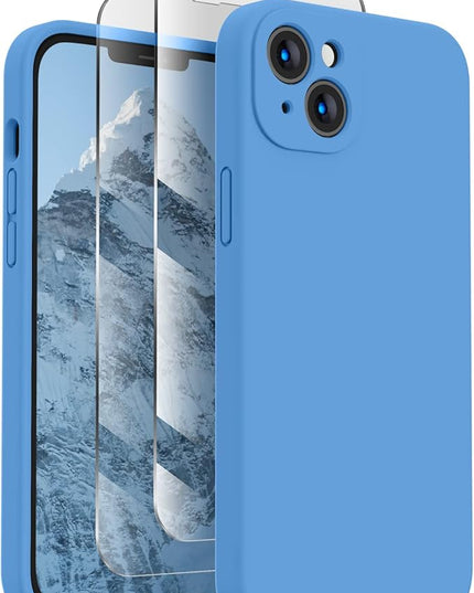 FireNova Designed for iPhone 14 Case, Silicone Upgraded [Camera Protection] Phone Case with [2 Screen Protectors], Soft Anti-Scratch Microfiber Lining Inside, 6.1 inch, Blue