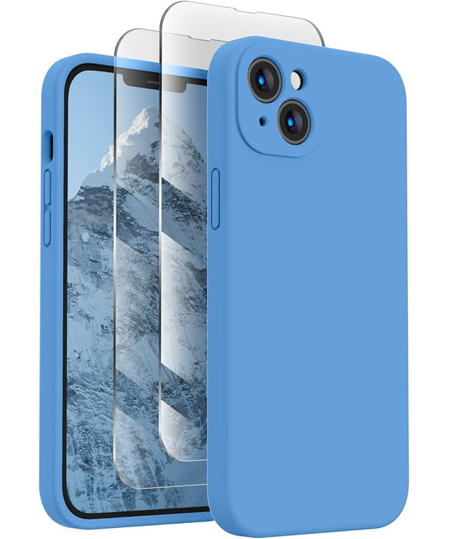 FireNova Designed for iPhone 14 Case, Silicone Upgraded [Camera Protection] Phone Case with [2 Screen Protectors], Soft Anti-Scratch Microfiber Lining Inside, 6.1 inch, Blue