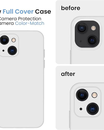 FireNova Designed for iPhone 13 Case, Silicone Upgraded [Camera Protection] Phone Case with [2 Screen Protectors], Soft Anti-Scratch Microfiber Lining Inside, 6.1 inch, White