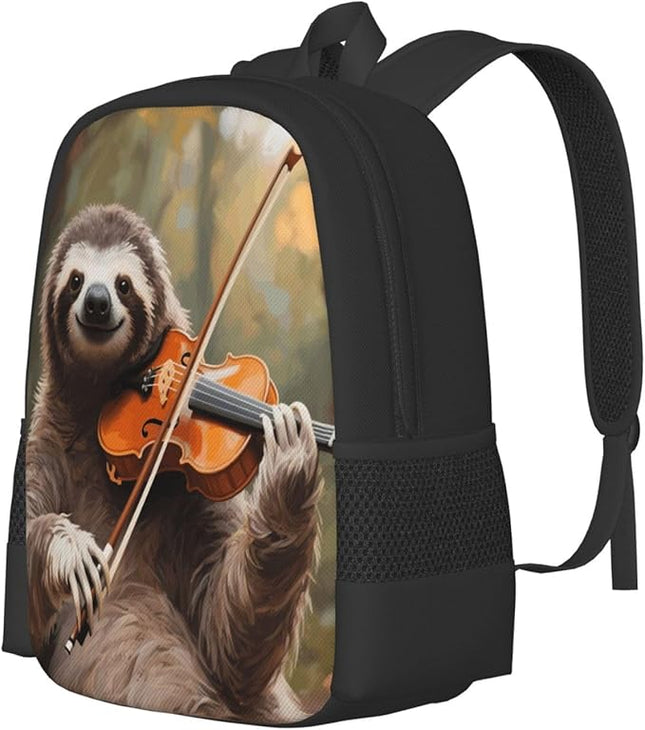 Sloth Playing Music Notebook Backpack Fits 15 Inch Laptop Lightweight Travel Backpack Casual Daypack