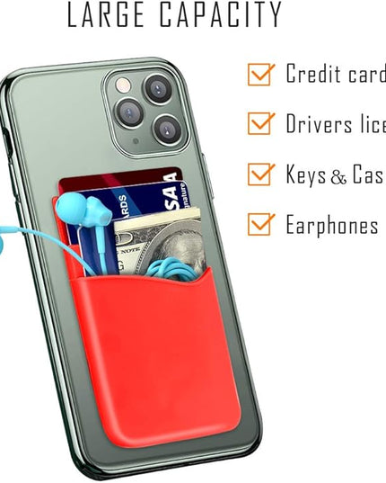 SHANSHUI Phone Wallet Stick on, Card Holder for Back of Phone Double Silicone Credit Business Card Sleeve Pocket Compatible for iPhone, Samsung Galaxy and Every Smartphones (MultiColors-5pcs)