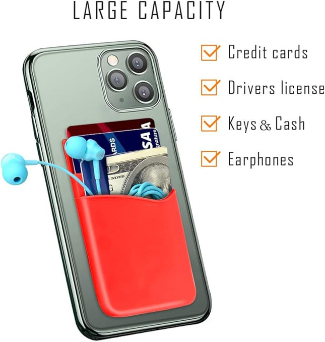 SHANSHUI Phone Wallet Stick on, Card Holder for Back of Phone Double Silicone Credit Business Card Sleeve Pocket Compatible for iPhone, Samsung Galaxy and Every Smartphones (MultiColors-5pcs)