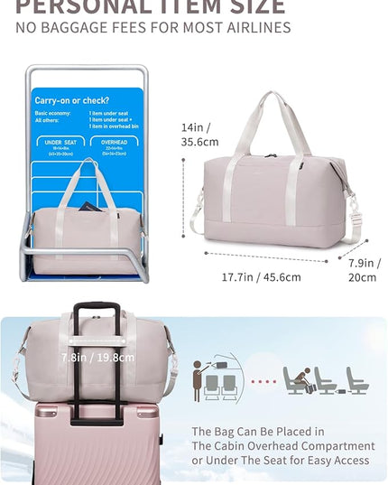 ECOHUB Travel Duffel Bag, Water Resistant Weekender Bag Carry On Bags for Women, Sport Gym Bags for Men, Hospital Bag for Labor and Delivery, Overnight Bag Luggage Bag with Trolley Sleeve, 30L Beige
