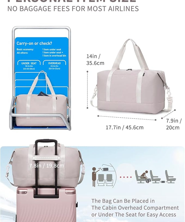 ECOHUB Travel Duffel Bag, Water Resistant Weekender Bag Carry On Bags for Women, Sport Gym Bags for Men, Hospital Bag for Labor and Delivery, Overnight Bag Luggage Bag with Trolley Sleeve, 30L Beige