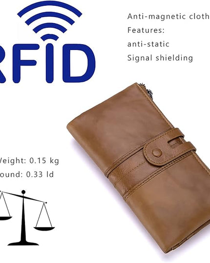 myfriday Women's RFID Blocking Genuine Leather Wallet, Bifold Long Clutch Wallet Money Clips Ladies Card Holder Purse