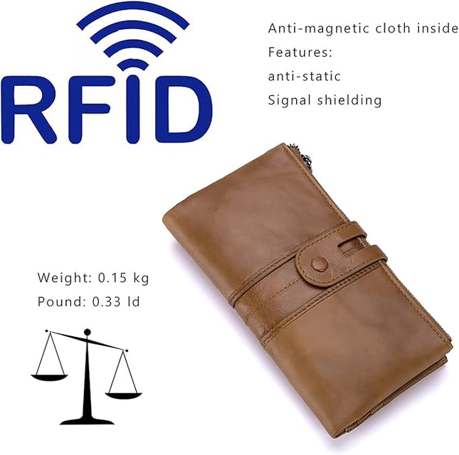 myfriday Women's RFID Blocking Genuine Leather Wallet, Bifold Long Clutch Wallet Money Clips Ladies Card Holder Purse