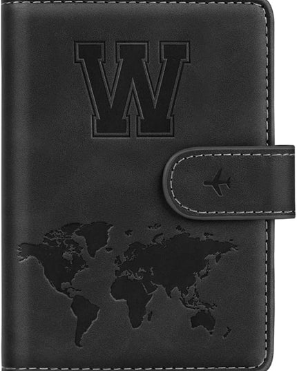 Passport Holder Wallet Cover Personalized Letter A-Z Travel Wallet RFID Blocking Passport Cover Wallet Case for Travel Passport Book Holders for Women and Men, Black-W