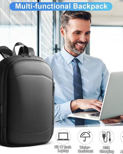 hk Business Backpack for Men 17 Inch,Slim & Expandable Waterproof Travel Laptop Backpack with USB Charging,Anti-Theft Lightweight Large Work Computer Bag,College Laptop Backpacks Gifts for Men Women