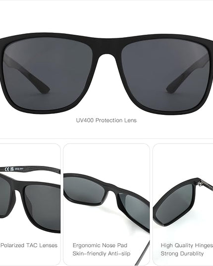 ZENOTTIC Square Polarized Sunglasses for Men Ultralight Carbon Fiber Sun Glasses Driving Fishing Golf Sports UV400 Protection