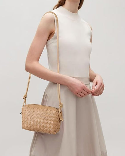 Woven Leather Crossbody Bag,Small Woven Crossbody Purse for Women, Mini braided Clutch Shoulder Handbag,Light Weight