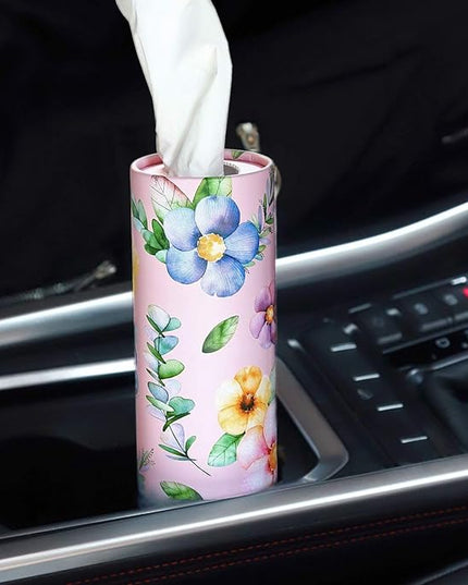 200 Sheets Car Tissues Holder with Facial Tissues 3-ply Travel Tissue Tubes 4 PK Tissues Box Container Perfect Fit for Car Cup Holder Cylinder (Pink)