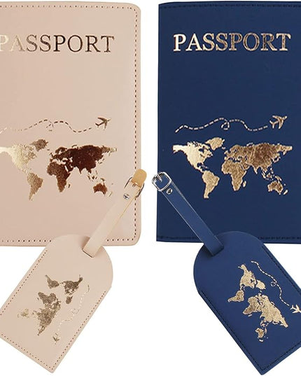 Mr and mrs passport covers and luggage tags gift set，Slim Waterproof Passport Case,newlywed travel gifts for Couples,Bridal Shower Gift