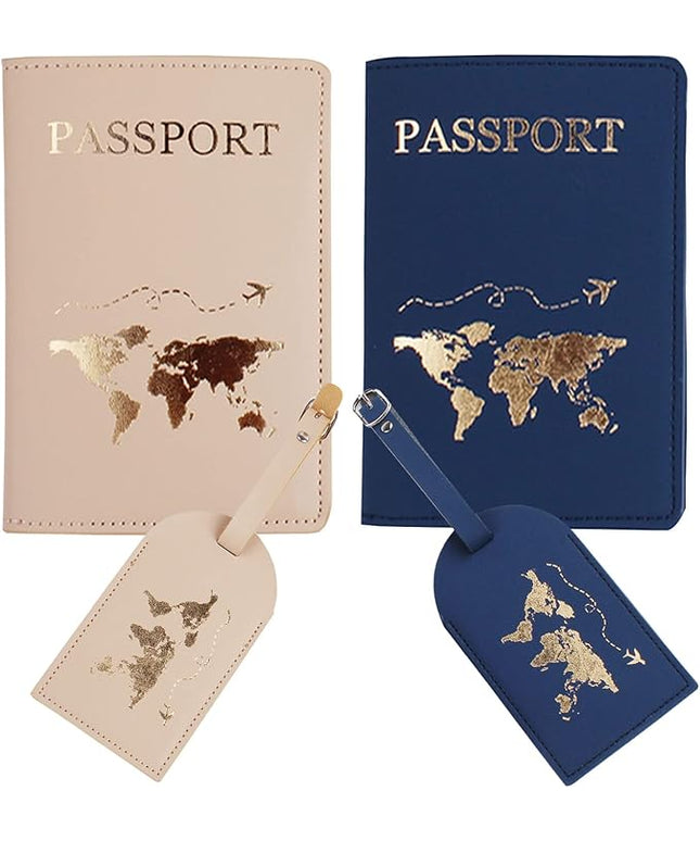 Mr and mrs passport covers and luggage tags gift set，Slim Waterproof Passport Case,newlywed travel gifts for Couples,Bridal Shower Gift