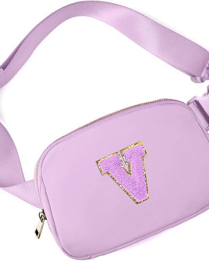 Gitus Gifts for 8 9 10 11 12 Year Old Girls Belt Bag Fanny Pack Crossbody Bags with Initial Letter Patch Cute Stuff Birthday Gifts for Teen Girls Women Personalized Trend Stuff (Lavender-V)