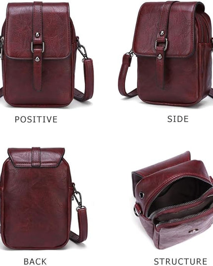 myfriday Vintage Crossbody Phone Bag for Women, Small PU Leather Shoulder Purse and Handbag with Tassel&Rivet Decoration
