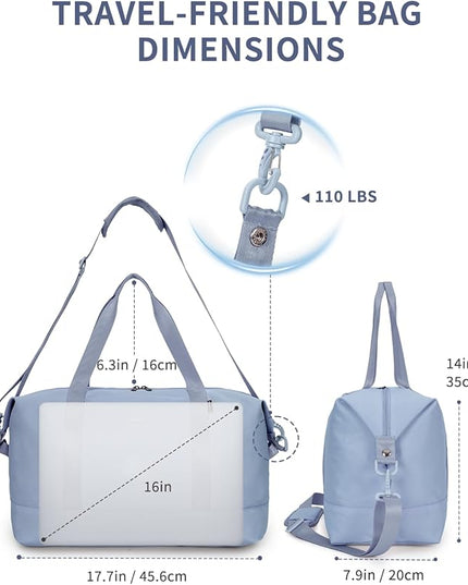 ECOHUB Travel Duffel Bag Water Resistant Weekender Bag Carry On Bags for Women Sport Gym Bags for Men Hospital Bag for Labor and Delivery Overnight Bag Luggage Bag with Trolley Sleeve 30L Grayish Blue