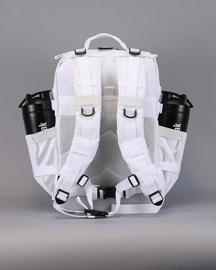 WOLFpak 35L Athletic Gym Backpack - Durable 1000D Waterproof Oxford Material with MOLLE Webbing, Laptop Pocket & Dual Cup Holders, Durable Fitness/Travel/Military Daypack (Polar White)
