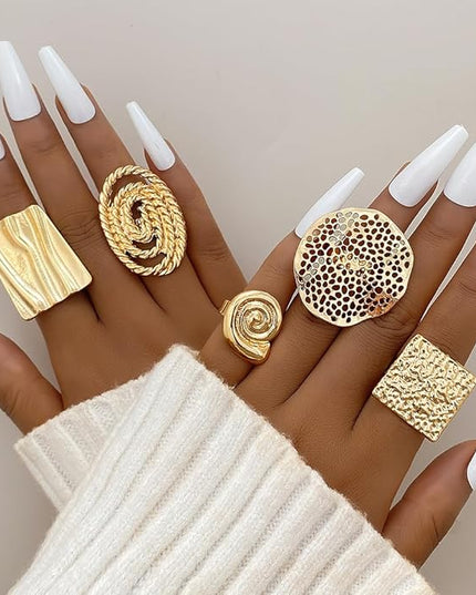 KISS WIFE Goldenen Silvery Black Kunckle Rings Set for Women, Dainty Simple Trendy Cute Stackable Finger Rings Pack, Perfect for Stacking Layering on Thumb and Knuckle, Mixed Size, Jewelry Gift