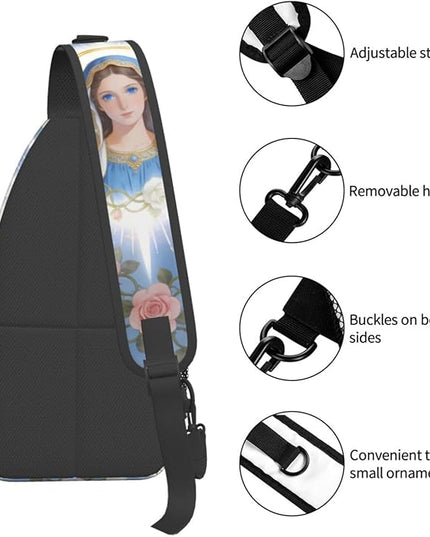 Our Lady of Guadalupe Sling Bag Crossbody Bags Clovers Chest Bag for Travel Hiking for Men Women Flower Mary 9