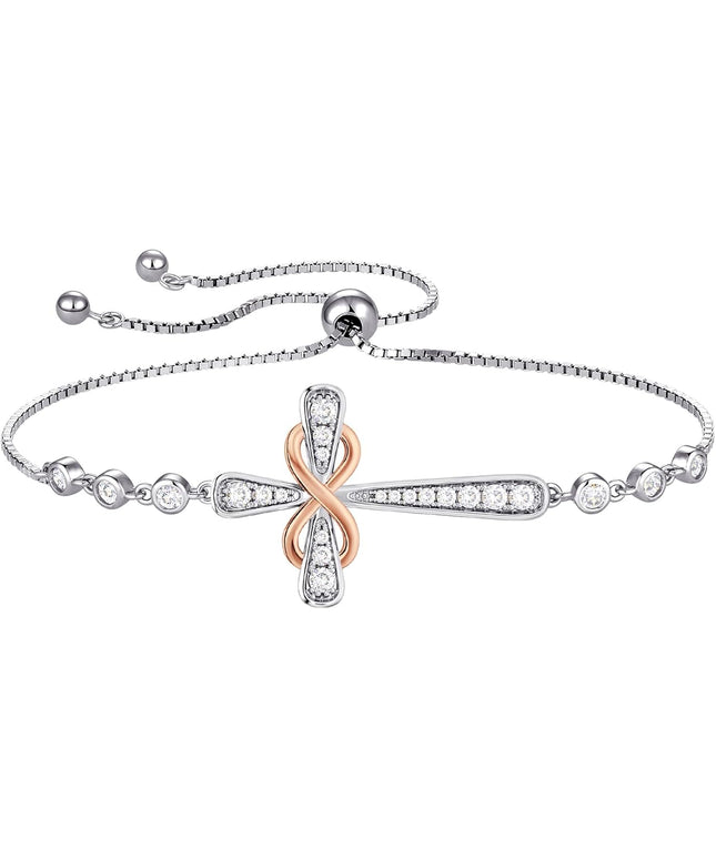 YL Cross Bracelet 925 Sterling Silver Infinity Sideways Link Bracelet Birthstone Jewelry for Women