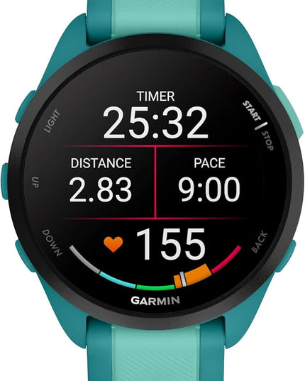 Wearable4U - Garmin Forerunner 165 Music Running Smartwatch, Colorful AMOLED Touchscreen, Training Metrics and Recovery Insights Includes PowerPack and Adapters Bundle, Turquoise/Aqua