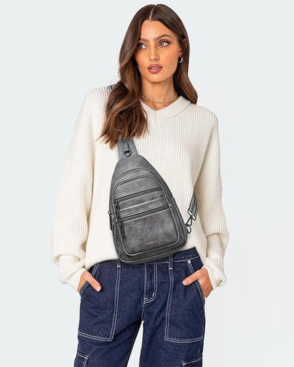 Sling Bag for Women Crossbody Bags Sling Purse Cross Body Backpack Vegan Leather Over Shoulder Bag Travel Dark Grey