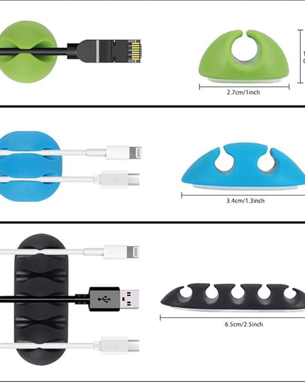 Shintop Cable Clips, 16 Pack Colorful Cord Holders Self Adhesive Cable Management Desk Wire Clips for All Your Computer, Electrical, Charging or Mouse Cord