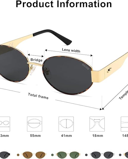 SOJOS Retro Oval Sunglasses for Women Trendy Classic Shades UV400 Protection SJ1256
