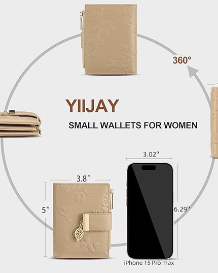 yiijay Small Wallet Women RFID Blocking Leather Bifold Wallet Credit Card Holder for Women Ladies Compact Wallet Mini Purse With Zipper Pocket