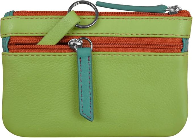ili New York Mini Leather Coin Purse, Compact Design with Key Ring and RFID Protection for Women and Men in Vibrant Colors, Citrus