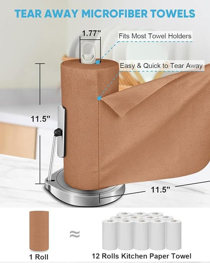 AIDEA Microfiber Cleaning Cloth Roll, 50PK, Reusable Paper Towels Tear Away Cloth, Microfiber Towels Washable Shop Rags, Lint Free Cleaning Rags for House, Kitchen, Window, 11.5"×11.5", Coffee