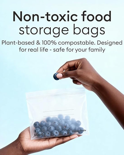 Vove Compostable Storage Bags 140 Ct Multi-Size (S/M/L/XL) – PFAS-Free, BPI Certified, Freezer Safe with Airtight Seal for Food & Meal Prep, Plant-Based