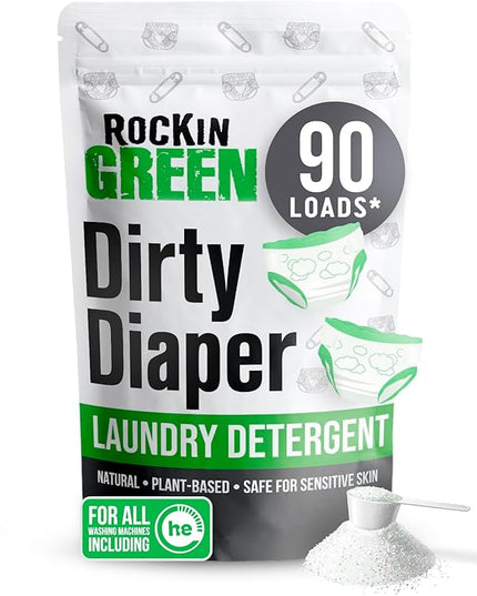 Rockin' Green Laundry Detergent, Plant based, All Natural Laundry Detergent Powder, Vegan and Biodegradable Odor Fighter, Safe for Sensitive Skin (Baby Cloth Diaper 90 Loads Unscented)