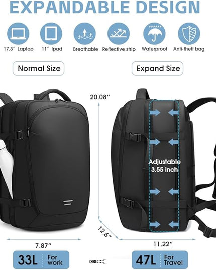 TANGCOLR Vacuum Travel Backpack with Pump for Men Women, 47L Expandable Vacpack Laptop Backpack Flight Approved with Vacuum Compression System