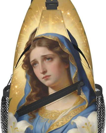 Our Lady of Guadalupe Sling Bag Crossbody Bags Clovers Chest Bag for Travel Hiking for Men Women Flower Mary 8