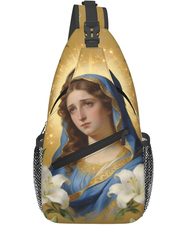 Our Lady of Guadalupe Sling Bag Crossbody Bags Clovers Chest Bag for Travel Hiking for Men Women Flower Mary 8