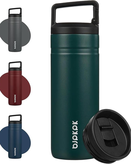 BJPKPK Insulated Water Bottle with 2 Lids,20 oz Double Wall Stainless Steel Vacuum Tumbler Travel Coffee Mug,Wide Mouth Thermal Cup,Dark Green