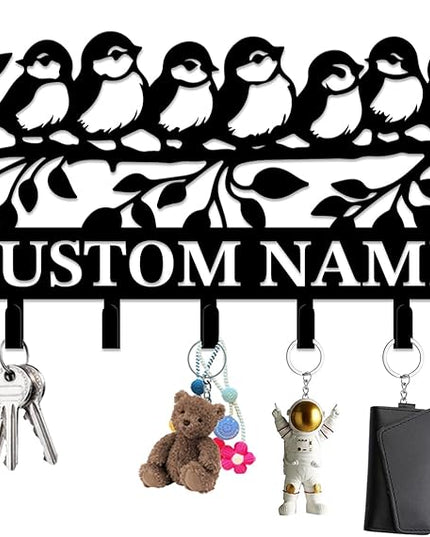 Personalized Custom Name Birds of Trees Wall Key Hooks,Metal Birds of Trees Art Clothes Hooks,Metal Birds of Trees Wall Home Storage Decorative,For Front Door, Hallway, Kitchen, Bedroom (Style C)