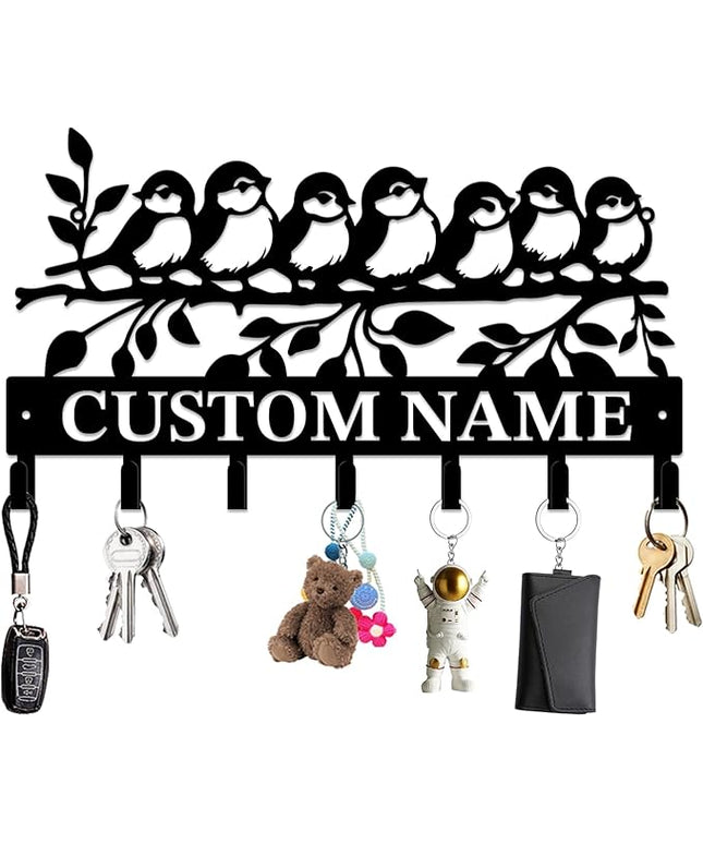 Personalized Custom Name Birds of Trees Wall Key Hooks,Metal Birds of Trees Art Clothes Hooks,Metal Birds of Trees Wall Home Storage Decorative,For Front Door, Hallway, Kitchen, Bedroom (Style C)