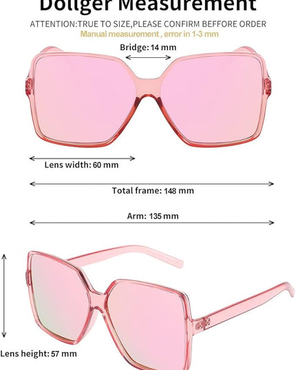 Dollger Oversized Square Sunglasses for Women Big Large Wide Fashion Shades for Men UV Protection Unisex