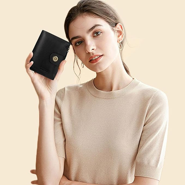 Blucoay Wallet Women,RFID Blocking Leather Womens Wallet Bifold Compact Card Holder Small Wallet for Women with Removable ID Window Black