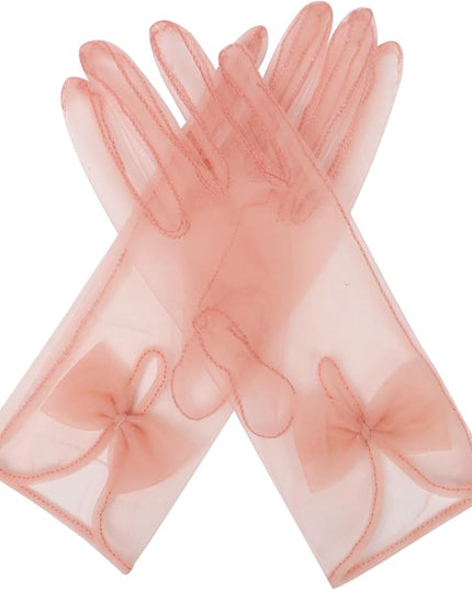 QRBTSCL Women's Short Tea Party Gloves Tulle Gloves with Bowknot Mesh Glove Wedding Bridesmaids Evening Party Glove