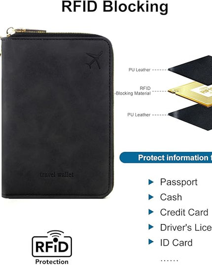 Passport Holder for Travel Women and Men RFID Passport Holder with Card Slots Holder Passport Case Passport cover Passport Wallet Travel Essentials and Accessories (Short Zipper, SZH-Black)