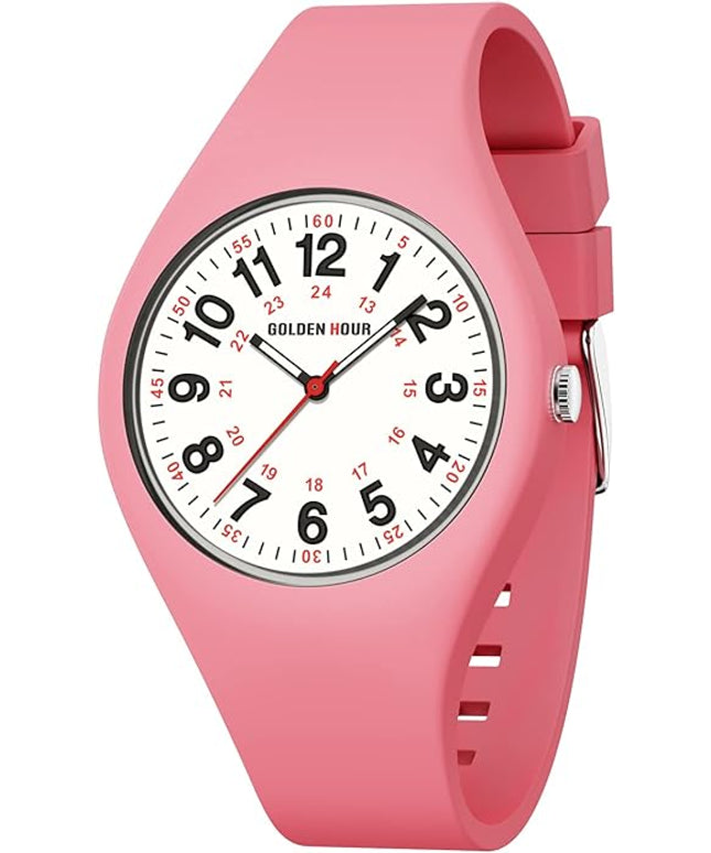 GOLDEN HOUR Waterproof Sports Analog Unisex Watches for Nurse Medical Professionals, Students - Military Time Glowing Easy to Read Dial, Jelly Silicone Strap