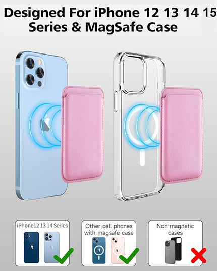 Mizi MagSafe Wallet, Magnetic Phone Vegan Leather Wallet - Slim 3 Cards Holder for iPhone 15/14/13/12 Series - Pink